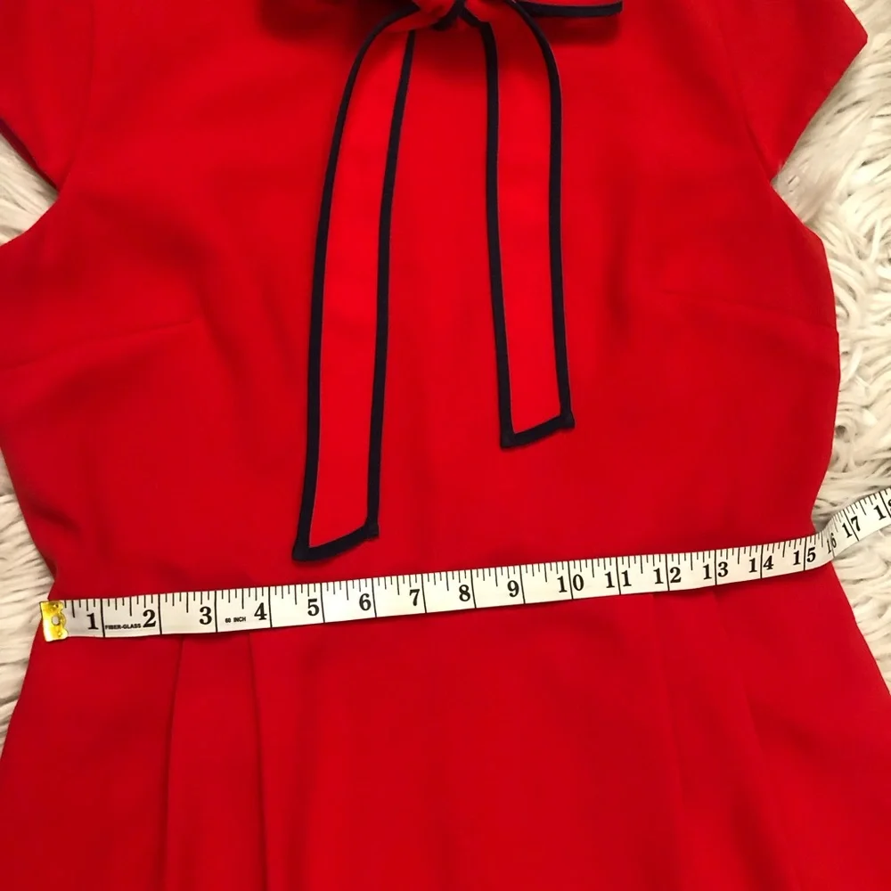 J Crew Bow Tie-neck 365 Crepe Fit & Flare Cap Sleeves Nautical Red Navy Dress 10
